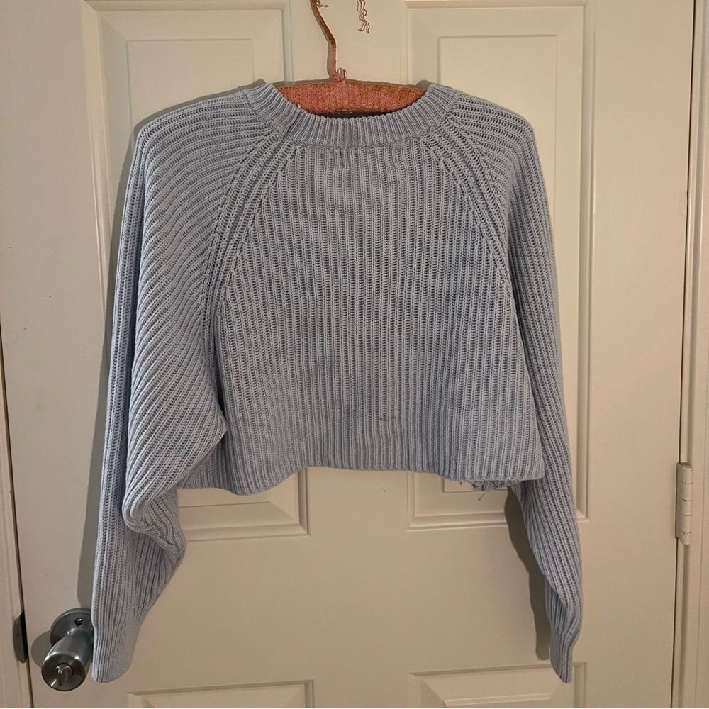Cotton Candy LA cropped baby blue knit sweater; Size S/M